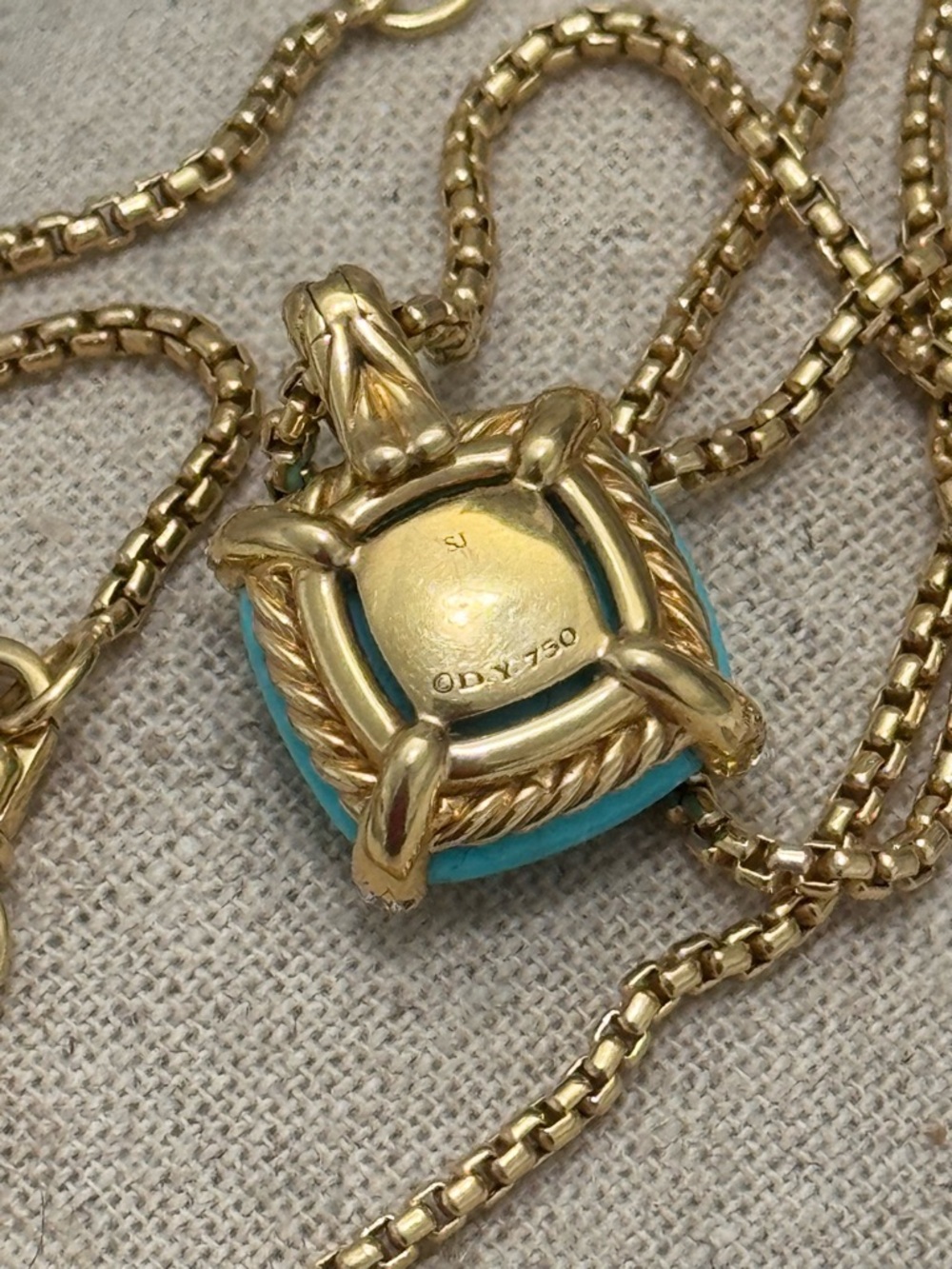 David Yurman 18K Yellow Gold Chatelaine Turquoise Diamond Pendant Necklace - Picture 10 of 11